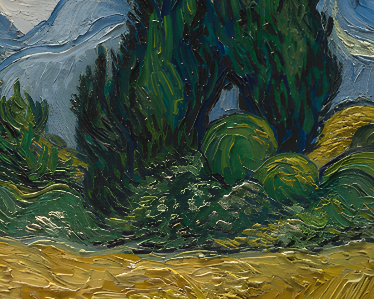 The same detail enlarged four times by AlphaUpscale: crisp brush strokes