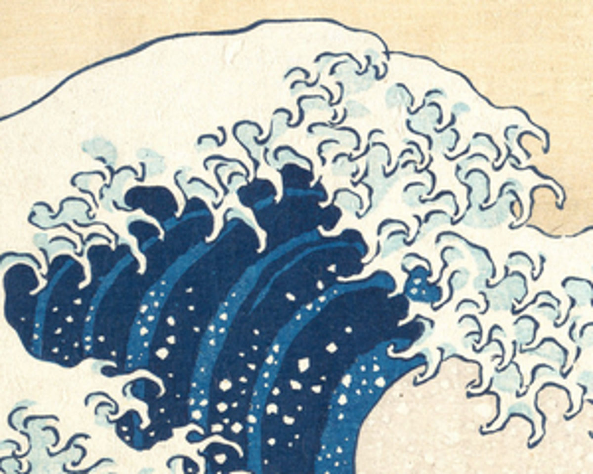 Detail of Hokusai's Great Wave enlarged four times with plain resampling: soft edges